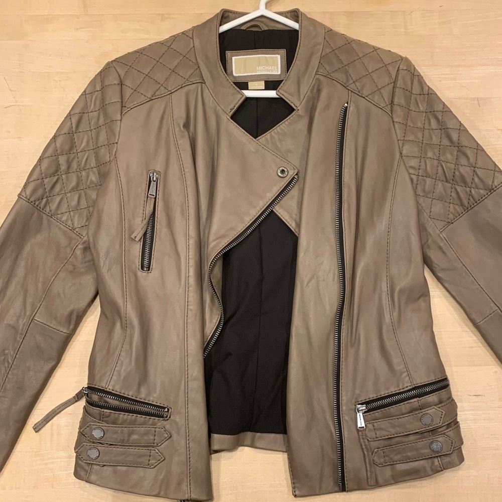 Michael Kors Brown Moto Leather Jacket